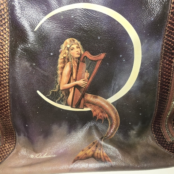 RARE FIND ♥︎ David Delamore • Mermaid on the Moon • Art Leather Tote Purse - Picture 17 of 17